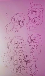 Size: 1220x2080 | Tagged: safe, artist:dsstoner, derpy hooves, prince blueblood, pegasus, pony, unicorn, g4, blushing, cheek kiss, comic, crack shipping, exclamation point, food, kissing, muffin, shipping, shocked