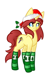 Size: 600x900 | Tagged: safe, artist:sinclair2013, oc, oc only, pony, unicorn, christmas, clothes, female, hat, holiday, mare, santa hat, simple background, socks, solo, transparent background