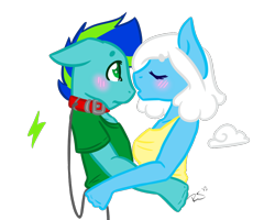 Size: 1000x800 | Tagged: safe, artist:sinclair2013, oc, oc only, oc:cloud, oc:thunderhead, anthro, blushing, collar, duo, eyes closed, female, male, simple background, straight, transparent background