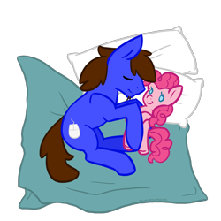 Size: 1280x1280 | Tagged: safe, artist:sinclair2013, pinkie pie, oc, oc only, oc:stweart, earth pony, pony, male, pillow, plushie, simple background, solo, stallion, transparent background