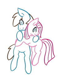 Size: 900x1200 | Tagged: safe, artist:sinclair2013, pinkie pie, oc, oc:stewart, pony, g4, cuddling, duo, female, male, mare, pinkamena diane pie, simple background, stallion, transparent background