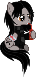 Size: 706x1479 | Tagged: safe, artist:lightningbolt, derpibooru exclusive, pegasus, pony, undead, vampire, g4, .svg available, bags under eyes, bandage, broken wing, clothes, drinking, fangs, folded wings, gerard way, hoof hold, jacket, male, my chemical romance, ponified, scarf, show accurate, simple background, sitting, solo, stallion, striped scarf, svg, the sims, the sims 3, transparent background, vector, wings