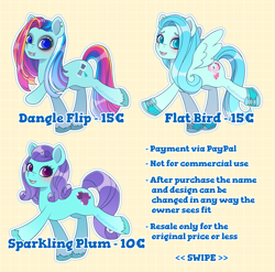 Size: 3576x3531 | Tagged: safe, artist:bluecocoaart, oc, earth pony, pegasus, pony, adoptable, blue fur, high res