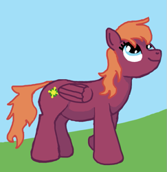 Size: 581x597 | Tagged: safe, anonymous artist, sweet pepper, pegasus, pony, g4, 4chan, female, mare, meadow, simple background, smiling