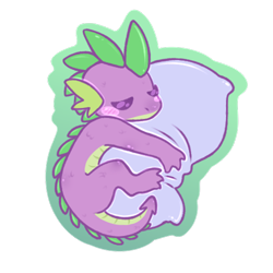 Size: 500x500 | Tagged: safe, artist:purplegrim40, spike, dragon, g4, blush sticker, blushing, hug, male, pillow, pillow hug, simple background, sleeping, solo, transparent background