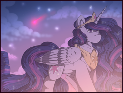 Size: 1280x960 | Tagged: safe, artist:binibean, twilight sparkle, alicorn, pony, g4, the last problem, female, mare, masculine mare, older, older twilight, older twilight sparkle (alicorn), princess twilight 2.0, shooting star, solo, twilight (astronomy), twilight sparkle (alicorn)