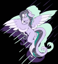 Size: 780x861 | Tagged: safe, artist:honeyofpeaches, oc, oc only, pegasus, pony, abstract background, black background, butt, eyes closed, female, mare, pegasus oc, plot, simple background, solo, spread wings, wings