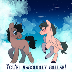 Size: 1080x1080 | Tagged: safe, artist:sinclair2013, oc, oc only, earth pony, pegasus, pony, blushing, duo, male, nudity, sheath, stallion