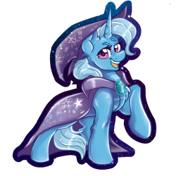 Size: 2000x2000 | Tagged: safe, artist:dankpegasista, derpibooru exclusive, trixie, pony, unicorn, g4, big smile, blue fur, blue hair, cape, chest fluff, clothes, confident, cute, diatrixes, ear fluff, eyebrows, eyelashes, female, flowing mane, hat, high res, highlights, looking at you, open mouth, outline, png, purple eyes, raised eyebrow, raised hoof, shading, shiny mane, simple background, simple shading, smiling, smiling at you, solo, standing, stars, three quarter view, transparent background, trixie's cape, trixie's hat, upright