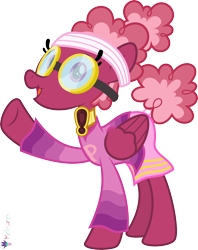 Size: 4000x5046 | Tagged: safe, alternate version, artist:melisareb, part of a set, pegasus, pony, .svg available, absurd resolution, alphabet lore, choker, clothes, curly hair, female, gem, goggles, gold, headband, long sleeved shirt, long sleeves, looking at you, mare, open mouth, p, ponified, raised hoof, scrunchie, shirt, simple background, skirt, solo, species swap, super p, tail, thin, transparent background, vector, wings