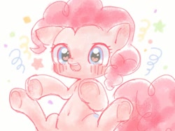 Size: 1024x768 | Tagged: safe, artist:rokka, pinkie pie, earth pony, pony, g4, blushing, female, heart, heart eyes, mare, simple background, solo, white background, wingding eyes