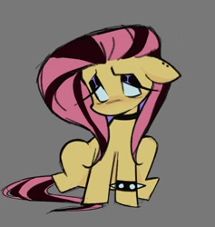 Size: 910x960 | Tagged: safe, artist:darkzombiez, fluttershy, pegasus, pony, g4, choker, chokershy, emoshy, gray background, simple background, sitting, solo, spiked wristband, wristband