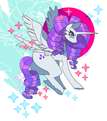 Size: 851x964 | Tagged: safe, artist:cutesykill, rarity, alicorn, pony, seraph, seraphicorn, g4, alicornified, dot eyebrows, horn, long horn, multiple wings, race swap, raricorn, side view, simple background, small cutie mark, solo, sparkles, spread wings, white background, wings