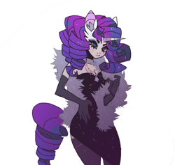 Size: 834x792 | Tagged: safe, artist:cutesykill, rarity, anthro, g4, clothes, dress, female, gloves, jewelry, looking at you, necklace, simple background, solo, standing, white background