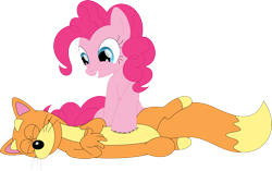Size: 3579x2241 | Tagged: safe, artist:porygon2z, pinkie pie, earth pony, fox, pony, g4, countershading, dora the explorer, high res, simple background, swiper the fox, transparent background, unmasked