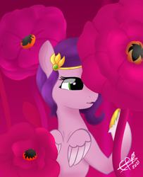 Size: 2400x2950 | Tagged: safe, artist:_cobalttuelatte, pipp petals, pegasus, pony, g5, adorapipp, blackpink, commission, cute, female, flower, high res, jewelry, jisoo, pipp is short, solo, tiara, your character here