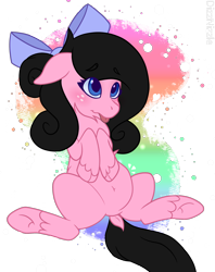 Size: 1484x1876 | Tagged: safe, artist:thatonefluffs, oc, oc only, oc:moonlight, earth pony, pony, belly, blushing, bow, chest fluff, dock, freckles, hair bow, simple background, solo, tail, tongue out, transparent background, unshorn fetlocks