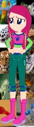 Size: 163x598 | Tagged: safe, artist:selenaede, artist:unicorngirl06, big cat, bird, blue jay, human, tiger, equestria girls, g4, animal, barely eqg related, boots, clothes, crossover, equestria girls style, equestria girls-ified, hand on hip, high heel boots, high heels, pants, roxy (winx club), shirt, shoes, smiling, winx club