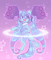 Size: 1758x2080 | Tagged: safe, artist:sxlipsis, kotobukiya, earth pony, pony, anime, blue eyes, chest fluff, ear fluff, fluffy, hatsune miku, kotobukiya hatsune miku pony, mmd, music notes, musical instrument, ponified, solo, vocaloid