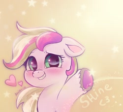 Size: 1196x1090 | Tagged: safe, artist:avui, oc, oc:vanilla twirl, pony, bust, chibi, cute, floppy ears, heart, solo, stars