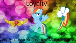 Size: 1920x1080 | Tagged: safe, artist:mandopony, artist:user15432, part of a set, rainbow dash, pegasus, pony, g4, bokeh, crossed hooves, element of loyalty, gradient background, looking at you, loyalty, rainbow background, smiling, solo