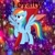 Size: 900x900 | Tagged: safe, artist:mandopony, artist:user15432, part of a set, rainbow dash, pegasus, pony, g4, bokeh, element of loyalty, gradient background, loyalty, open mouth, open smile, rainbow background, raised hoof, smiling, solo, sparkles, sparkly background