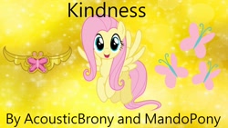 Size: 1920x1080 | Tagged: safe, artist:mandopony, artist:user15432, part of a set, fluttershy, pegasus, pony, g4, bokeh, element of kindness, gradient background, kindness, looking at you, open mouth, simple background, smiling, solo, sparkles, sparkly background, yellow background