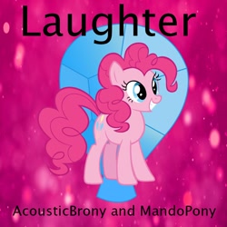 Size: 900x900 | Tagged: safe, artist:mandopony, artist:user15432, part of a set, pinkie pie, earth pony, pony, g4, album, album cover, bokeh, element of laughter, gradient background, laughing, pink background, simple background, smiling, solo, sparkly background