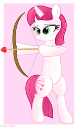 Size: 2476x4008 | Tagged: safe, artist:rainbowšpekgs, lovestruck, pony, unicorn, g4, arrow, belly, belly button, bipedal, bow (weapon), bow and arrow, cupid, female, solo, standing, weapon