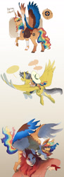 Size: 1111x3058 | Tagged: safe, artist:yozora122, daring do, oc, oc:daring odyssey, oc:nemea, hybrid, pegasus, pony, g4, bag, butt, colored wings, colt, female, flying, foal, gradient background, hat, hat swap, interspecies offspring, magical lesbian spawn, male, mare, mother and child, mother and son, multicolored hair, multicolored wings, oc riding daring do, offspring, parent:daring do, parent:moondancer, parent:rainbow dash, parent:scorpan, parents:daringdash, parents:moonpan, plot, ponies riding ponies, rainbow hair, riding, saddle bag, spread wings, stallion, underhoof, wings