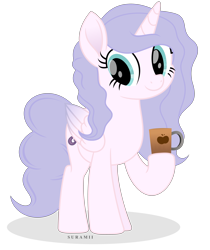 Size: 4857x5775 | Tagged: safe, artist:suramii, oc, oc only, oc:dragon heart, alicorn, pony, absurd resolution, coffee mug, female, mare, mug, simple background, solo, transparent background