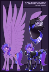 Size: 1389x2048 | Tagged: safe, artist:parrpitched, oc, oc:starshine bomber, pegasus, pony, clothes, fireheart76's latex suit design, gloves, kink, large wings, latex, latex boots, latex gloves, latex suit, pegasus oc, prisoners of the moon, reference sheet, rubber, rubber suit, wings