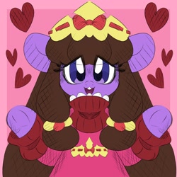 Size: 2000x2000 | Tagged: safe, artist:ladylullabystar, oc, oc:plushie star, earth pony, pony, abstract background, clothes, cute, earth pony oc, heart, high res, looking at you, solo, sweater