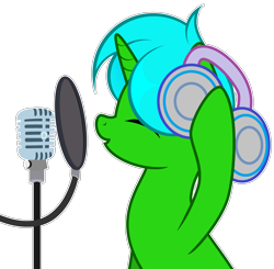 Size: 4520x4431 | Tagged: safe, artist:candysweets90240, artist:howie, oc, oc only, oc:green byte, pony, base used, headphones, male, microphone, simple background, solo, stallion, transparent background