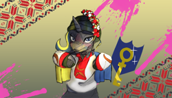 Size: 3667x2093 | Tagged: safe, artist:zlatdesign, oc, oc:onyx lockheart, pony, unicorn, floral head wreath, flower, helmet, high res, horn, male, traditional clothing, ukraine, ukranian, unicorn oc