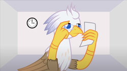 Size: 1280x721 | Tagged: safe, artist:mlp-silver-quill, oc, oc:silver quill, after the fact, after the fact:rarity takes manehattan, clock, glasses, paper, reading