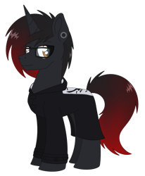 Size: 1177x1426 | Tagged: safe, artist:dyonys, oc, oc only, pony, unicorn, clothes, coat, ear piercing, emo, glasses, gradient mane, horn, male, piercing, simple background, solo, stallion, transparent background, unicorn oc