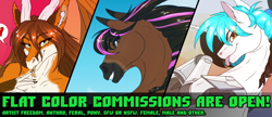 Size: 1872x809 | Tagged: safe, artist:sunny way, oc, oc only, pony, anthro, advertisement, advertising, any gender, any species, colored, commission, commission open, commission slot, commissions open, digital art, female, flat colors, male, slot, tongue out