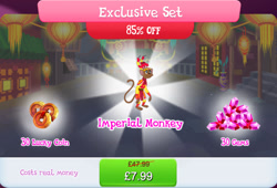 Size: 1267x863 | Tagged: safe, gameloft, monkey, g4, my little pony: magic princess, bundle, clothes, costs real money, english, gem, lunar new year, mobile game, numbers, sale, solo, text