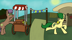 Size: 1280x720 | Tagged: safe, artist:imlpidimon, oc, pegasus, pony, digital art, money, signature, sun, vendor