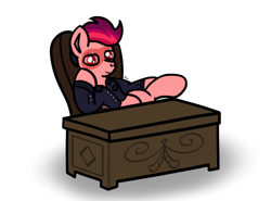 Size: 974x720 | Tagged: safe, artist:imlpidimon, oc, oc only, pegasus, pony, chair, digital art, signature, simple background, sitting, solo, table, white background