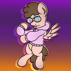 Size: 1000x1000 | Tagged: safe, artist:imlpidimon, oc, oc only, pegasus, pony, clothes, digital art, gradient background, hoodie, signature, solo