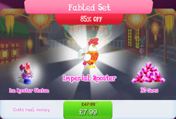 Size: 1270x857 | Tagged: safe, gameloft, bird, g4, my little pony: magic princess, bundle, clothes, costs real money, english, fabled set, folded wings, gem, ice sculpture, lunar new year, mobile game, numbers, rooster, sale, solo, text, wings