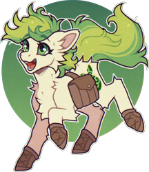 Size: 2308x2674 | Tagged: safe, artist:tay-niko-yanuciq, oc, oc only, oc:karakusa, earth pony, pony, bag, boots, chest fluff, female, filly, foal, high res, open mouth, open smile, saddle bag, shoes, simple background, smiling, solo, transparent background