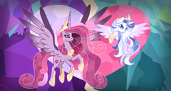 Size: 1024x544 | Tagged: safe, artist:velveagicsentryyt, princess cadance, princess flurry heart, pony, g4, base used, nightmare cadance, nightmare flurry heart, nightmarified, older, older flurry heart, older princess cadance