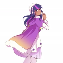 Size: 2048x2048 | Tagged: safe, artist:applesartt, twilight sparkle, human, g4, cape, clothes, dark skin, female, high res, humanized, simple background, solo, white background