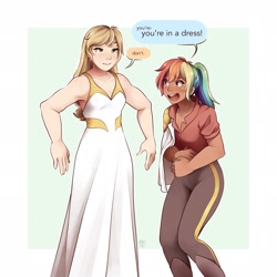 Size: 2048x2048 | Tagged: safe, artist:applesartt, applejack, rainbow dash, human, g4, catra, clothes, clothes swap, cosplay, costume, crossover, dark skin, duo, duo female, female, high res, humanized, she-ra, she-ra and the princesses of power