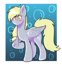 Size: 1894x1984 | Tagged: safe, artist:yourpennypal, derpy hooves, pegasus, pony, g4, bubble, female, plushie, solo