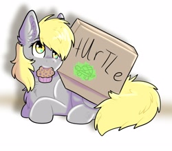 Size: 2500x2200 | Tagged: safe, artist:yourpennypal, derpy hooves, pegasus, pony, turtle, g4, cardboard box, female, high res, simple background, solo, white background