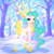 Size: 2500x2500 | Tagged: safe, artist:rurihal, part of a set, princess celestia, deer, reindeer, g4, antlers, butt, chest fluff, cloven hooves, colored belly, colored ear fluff, colored eyebrows, colored hooves, colored horns, colored pinnae, deer princess celestia, deerified, deerlestia, doe, ear fluff, female, gold hooves, high res, hooves, ice, lidded eyes, looking at you, looking back, looking back at you, plot, raised leg, reindeerified, scenery, snow, snowfall, solo, species swap, standing, sunbutt, tree, winter